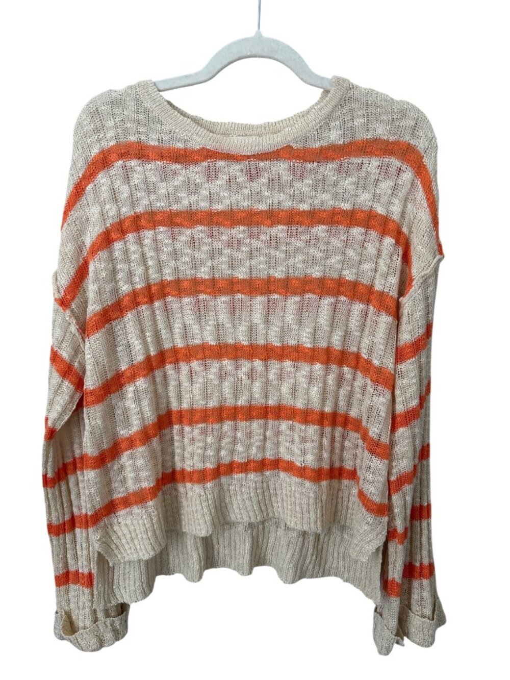 Doe And Rae Sweater Size Small Striped Crewneck Open Weave Long Sleeve Pullover